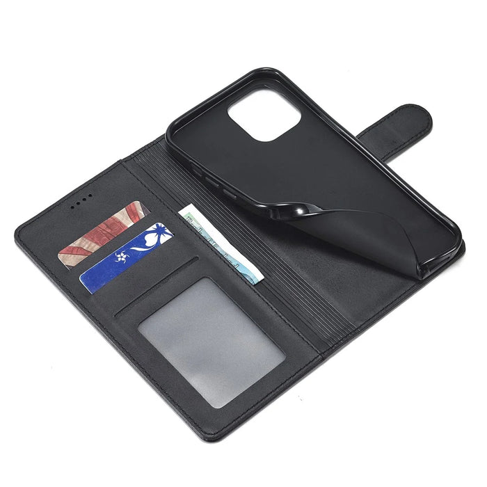LC.IMEEKE Leather Wallet Stand Cover Cell Phone Shell for iPhone 12 mini - Black - 6
