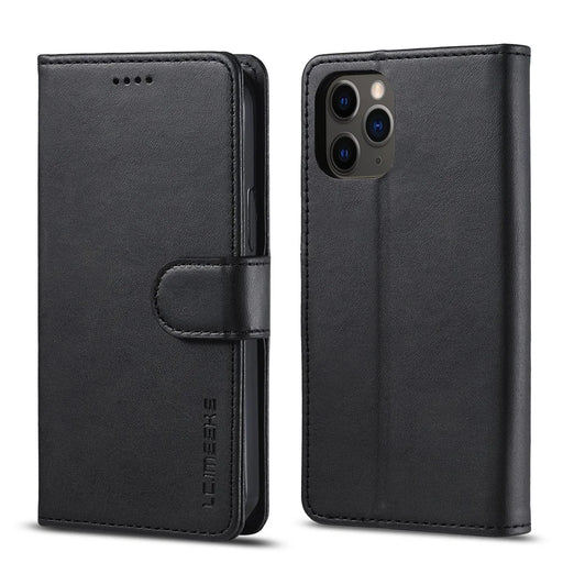 LC.IMEEKE Card Holder Leather Wallet Stand Cover Phone Case for iPhone 12 Pro 6.1 inch - Black - 1