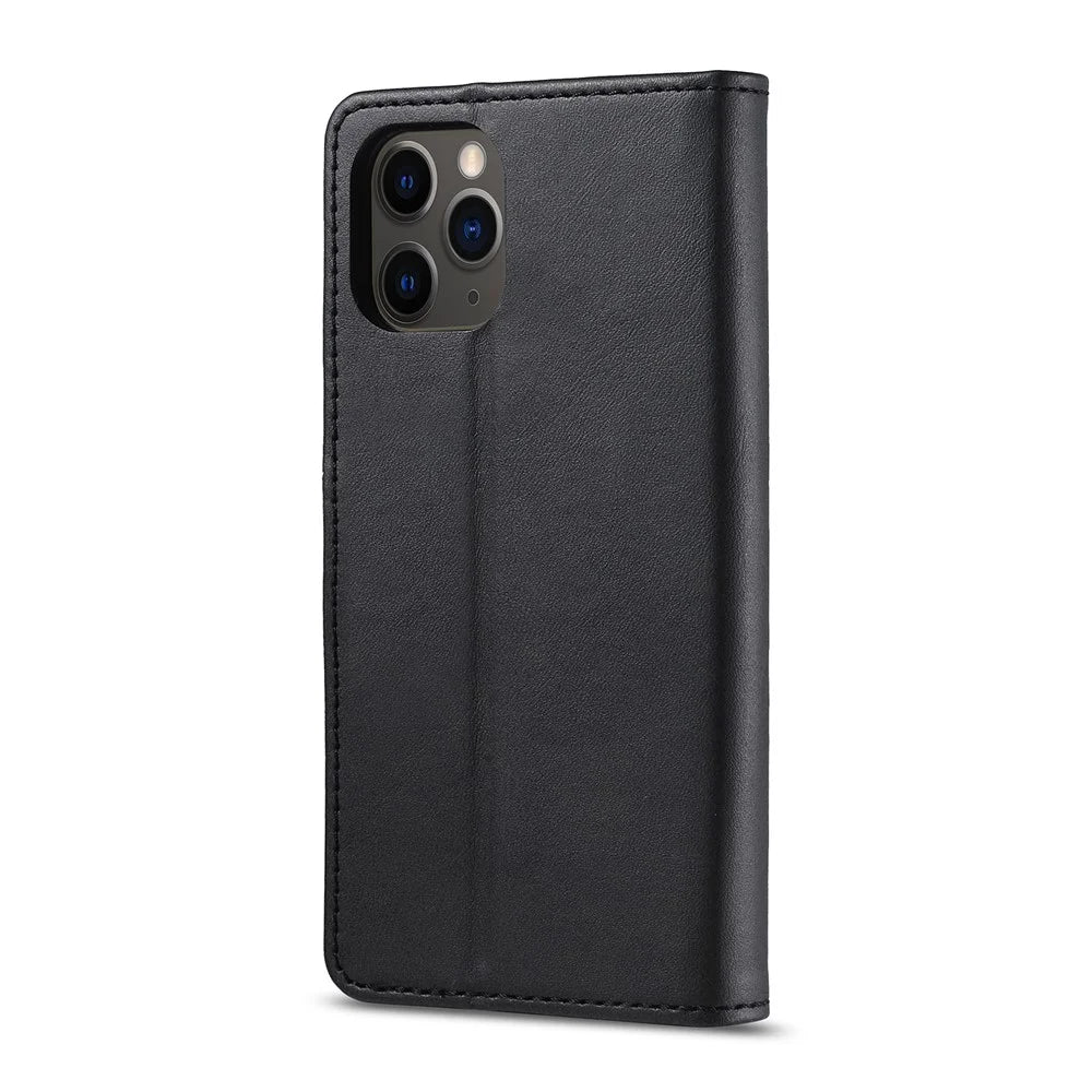 LC.IMEEKE Card Holder Leather Wallet Stand Cover Phone Case for iPhone 12 Pro 6.1 inch - Black - 3