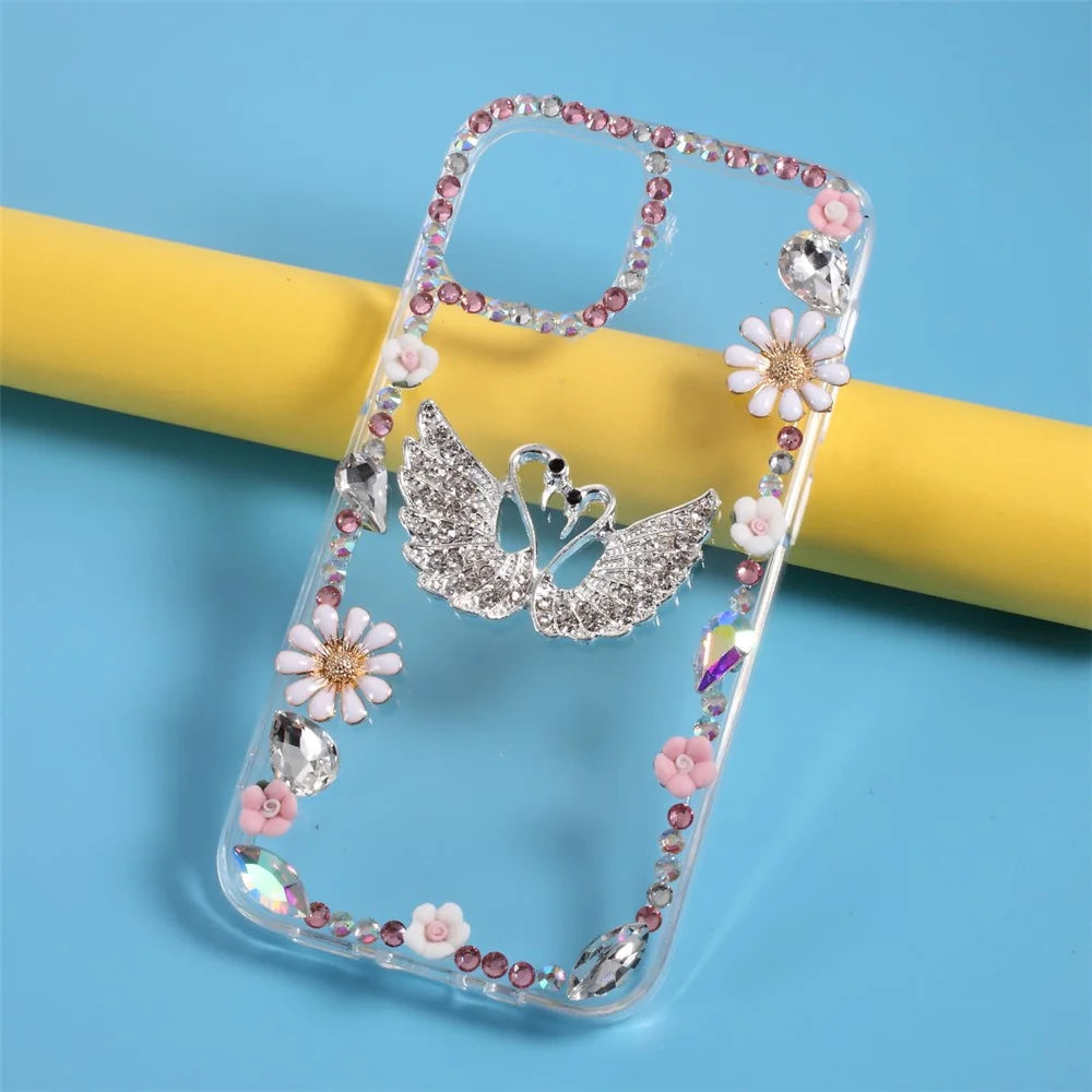 Rhinestone Decoration TPU Cover for iPhone 12 Pro/12 - Swan - 2