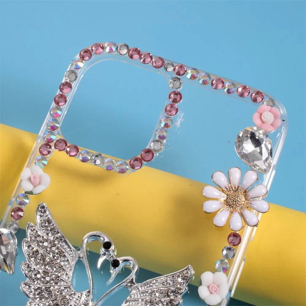 Rhinestone Decoration TPU Cover for iPhone 12 Pro/12 - Swan - 3
