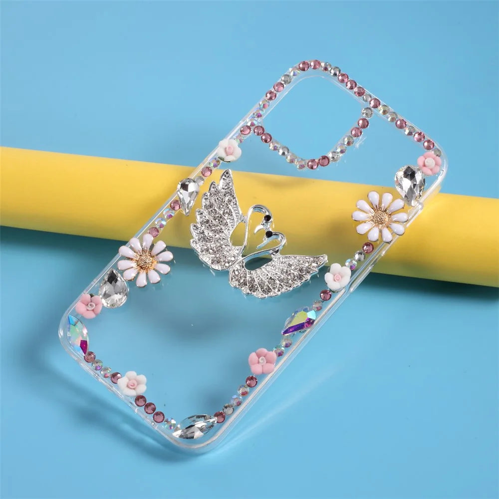 Rhinestone Decoration TPU Cover for iPhone 12 Pro/12 - Swan - 5