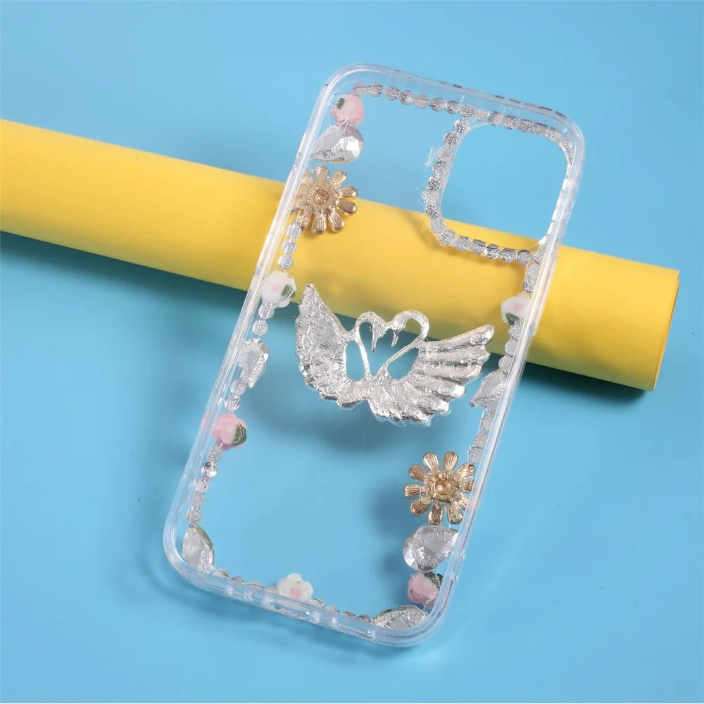 Rhinestone Decoration TPU Cover for iPhone 12 Pro/12 - Swan - 6