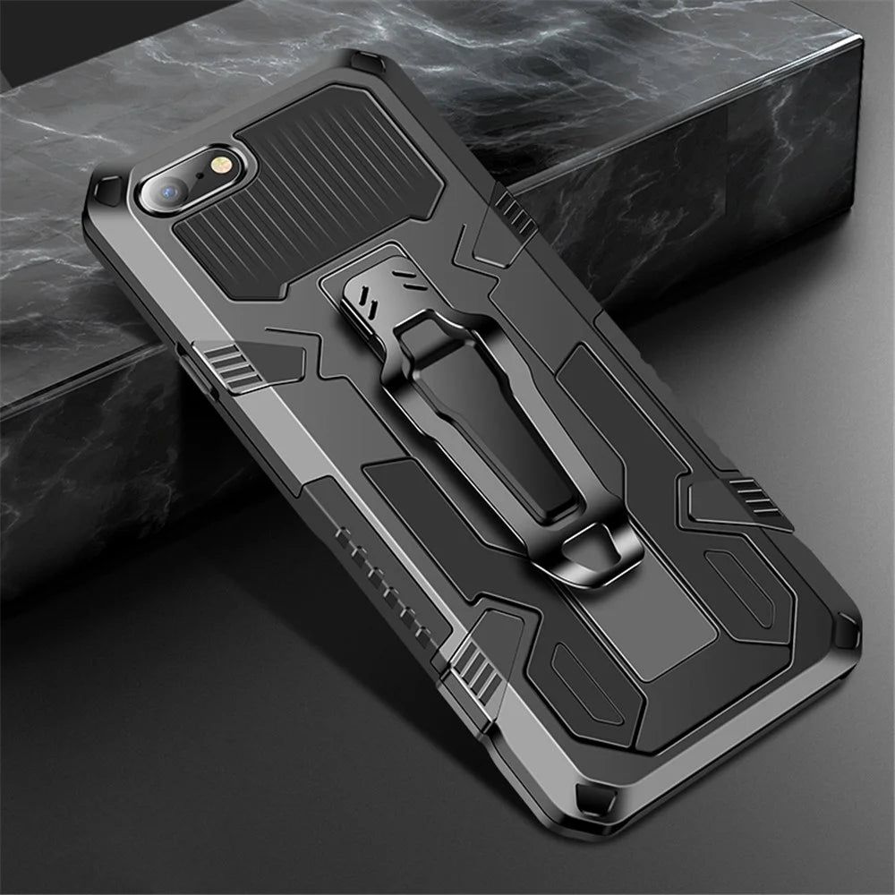 Plastic + TPU Hybrid Case with Kickstand for iPhone SE (2020)/SE (2022)/8/7 - Black - 1