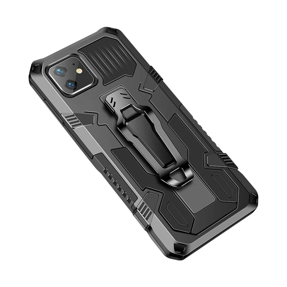Cool Warrior PC+TPU+Metal Phone Cover with Kickstand Belt Clip for iPhone 11 6.1 inch - Black - 1