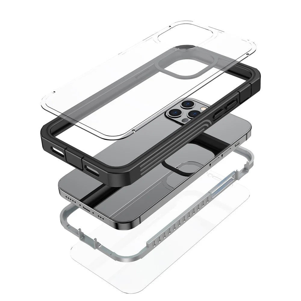 For iPhone 12 6.1 inch/12 Pro 6.1 inch Shockproof All-inclusive PC Hard Phone Case Cover Built-in PET Screen Film - 6