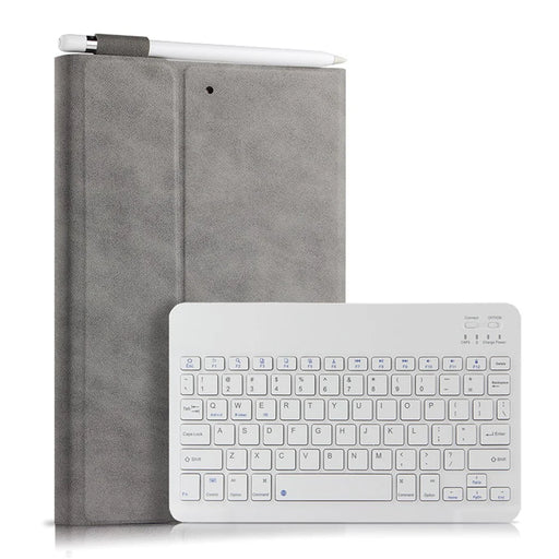 Bluetooth-compatible Keyboard Leather Stand Shell Case for iPad 9.7-inch (2018) - Grey / White - 1