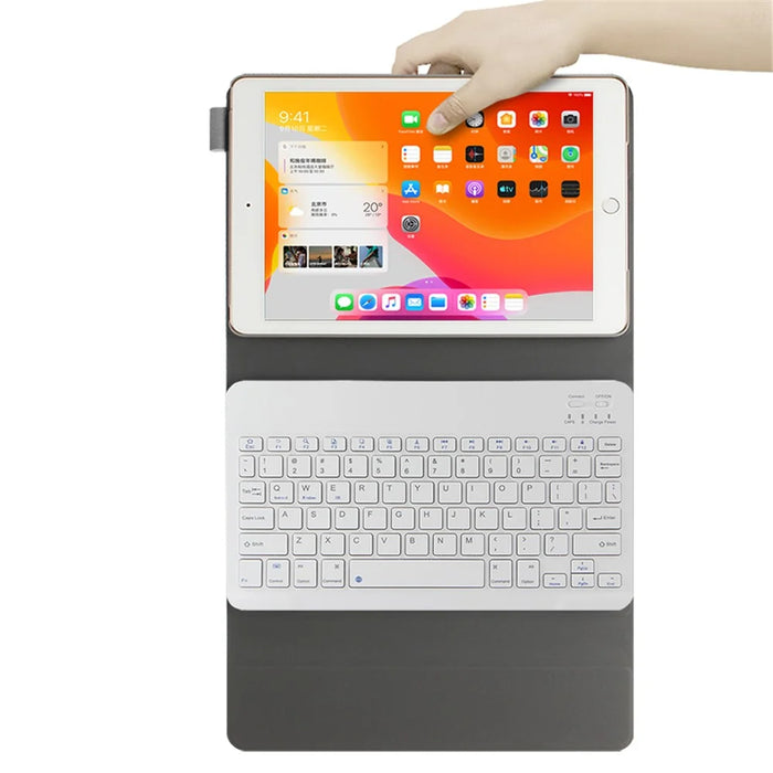 Bluetooth-compatible Keyboard Leather Stand Shell Case for iPad 9.7-inch (2018) - Grey / White - 3