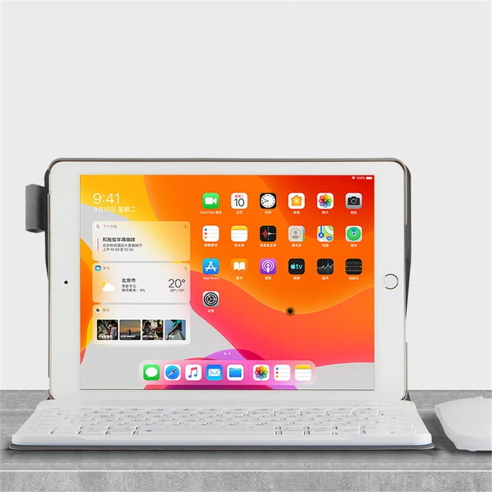 Bluetooth-compatible Keyboard Leather Stand Shell Case for iPad 9.7-inch (2018) - Grey / White - 4