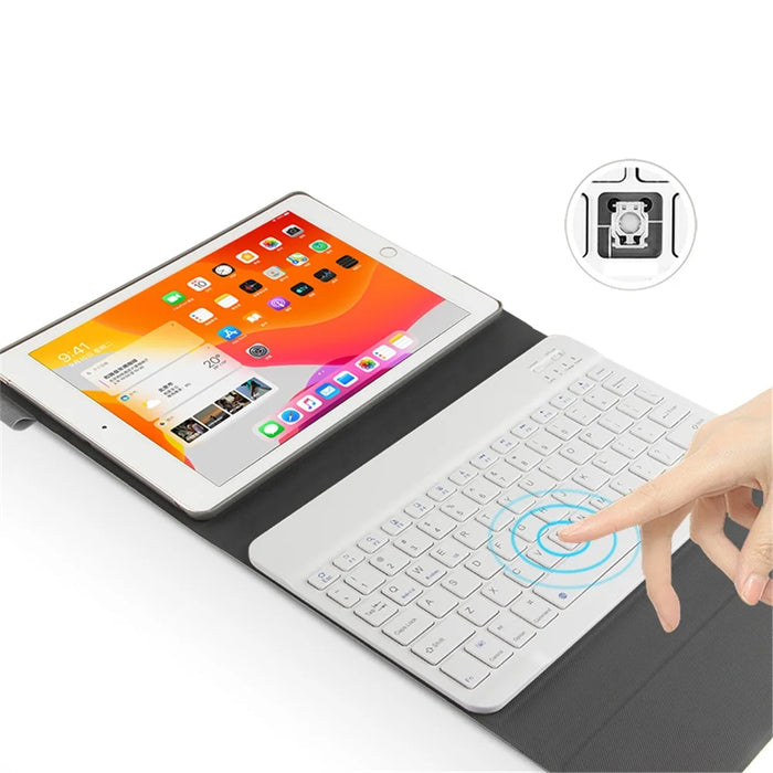 Bluetooth-compatible Keyboard Leather Stand Shell Case for iPad 9.7-inch (2018) - Grey / White - 5