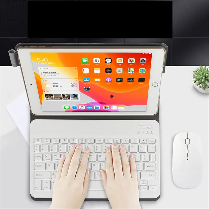 Bluetooth-compatible Keyboard Leather Stand Shell Case for iPad 9.7-inch (2018) - Grey / White - 6