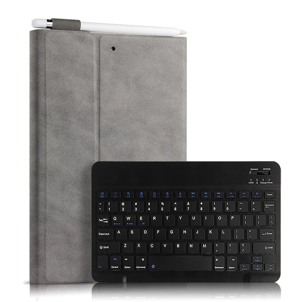 Bluetooth-compatible Keyboard Leather Stand Case Cover for iPad 10.2 (2021)/(2020)/(2019) - Grey / Black - 1