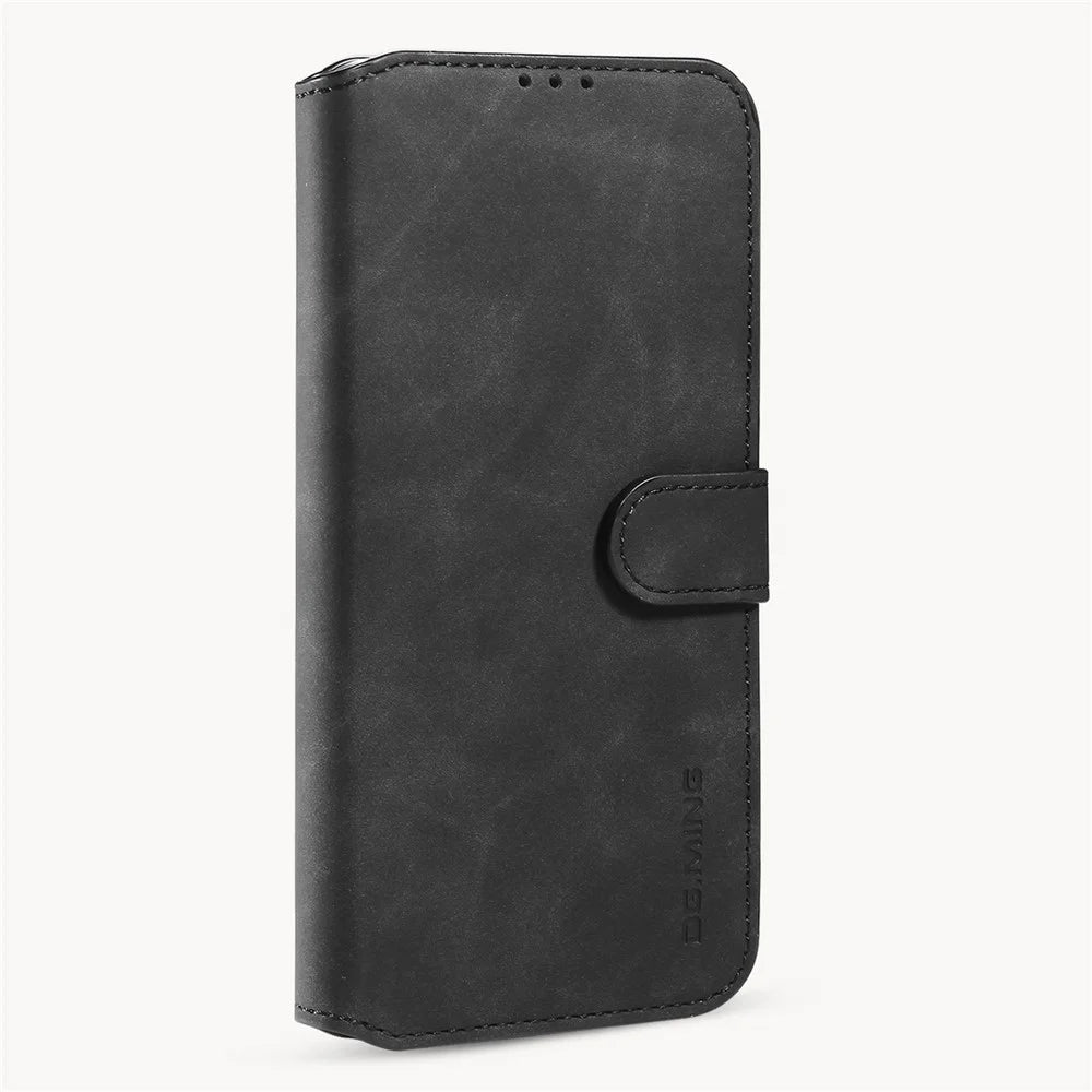DG.MING Retro Style Leather Wallet Stand Case for iPhone 12 mini - Black - 2