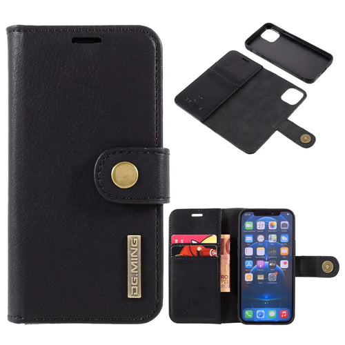 DG.MING For iPhone 12 mini 5.4 inch Phone Case Detachable 2 in 1 Leather Shockproof Shell Flip Protective Cover with Wallet - Black - 1
