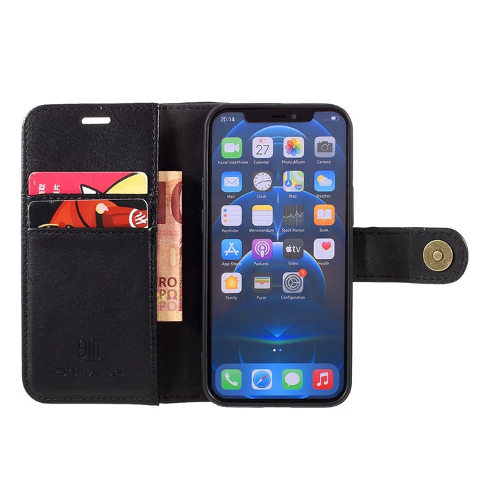 DG.MING For iPhone 12 mini 5.4 inch Phone Case Detachable 2 in 1 Leather Shockproof Shell Flip Protective Cover with Wallet - Black - 4