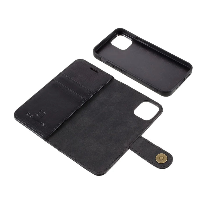 DG.MING For iPhone 12 mini 5.4 inch Phone Case Detachable 2 in 1 Leather Shockproof Shell Flip Protective Cover with Wallet - Black - 6