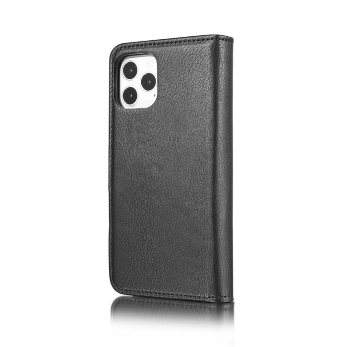 DG.MING Detachable 2-in-1 Split Leather Wallet Shell + PC Back Case Anti-scratch Phonr Shell Covering for iPhone 12 Pro / 12 - Black - 4