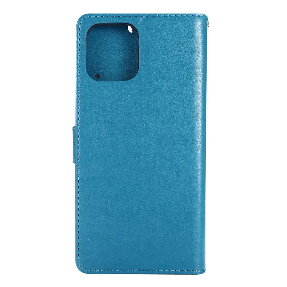 Imprint Butterfly Flower Cover Leather Wallet Case for iPhone 12 Pro Max 6.7-inch - Blue - 2