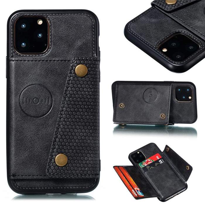 PU Leather Coated TPU Cover [Built-in Vehicle Magnetic Sheet] for iPhone 12 Pro Max 6.7-inch - Black - 1
