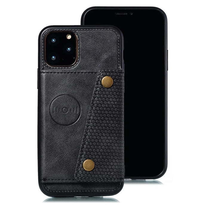 PU Leather Coated TPU Cover [Built-in Vehicle Magnetic Sheet] for iPhone 12 Pro Max 6.7-inch - Black - 2