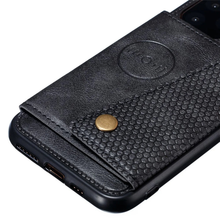 PU Leather Coated TPU Cover [Built-in Vehicle Magnetic Sheet] for iPhone 12 Pro Max 6.7-inch - Black - 3