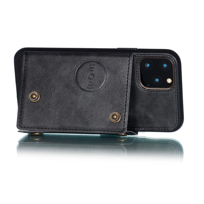 PU Leather Coated TPU Cover [Built-in Vehicle Magnetic Sheet] for iPhone 12 Pro Max 6.7-inch - Black - 5