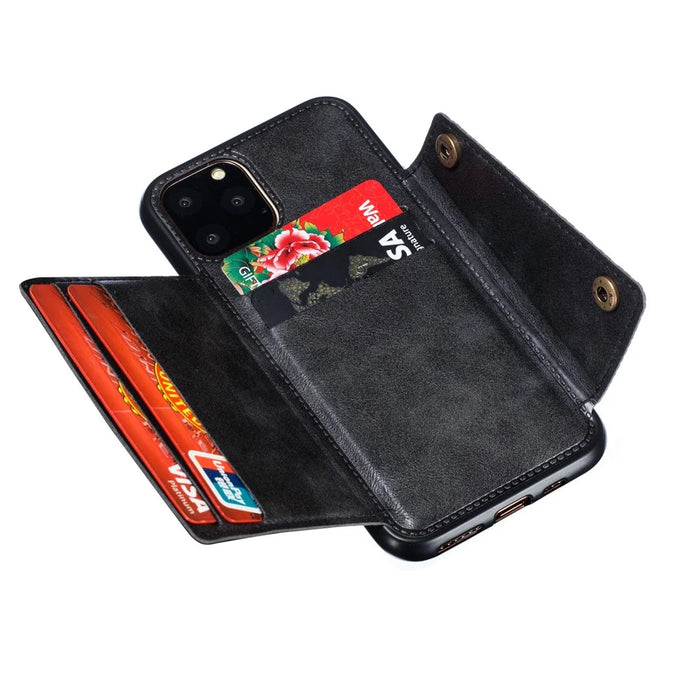 PU Leather Coated TPU Cover [Built-in Vehicle Magnetic Sheet] for iPhone 12 Pro Max 6.7-inch - Black - 6
