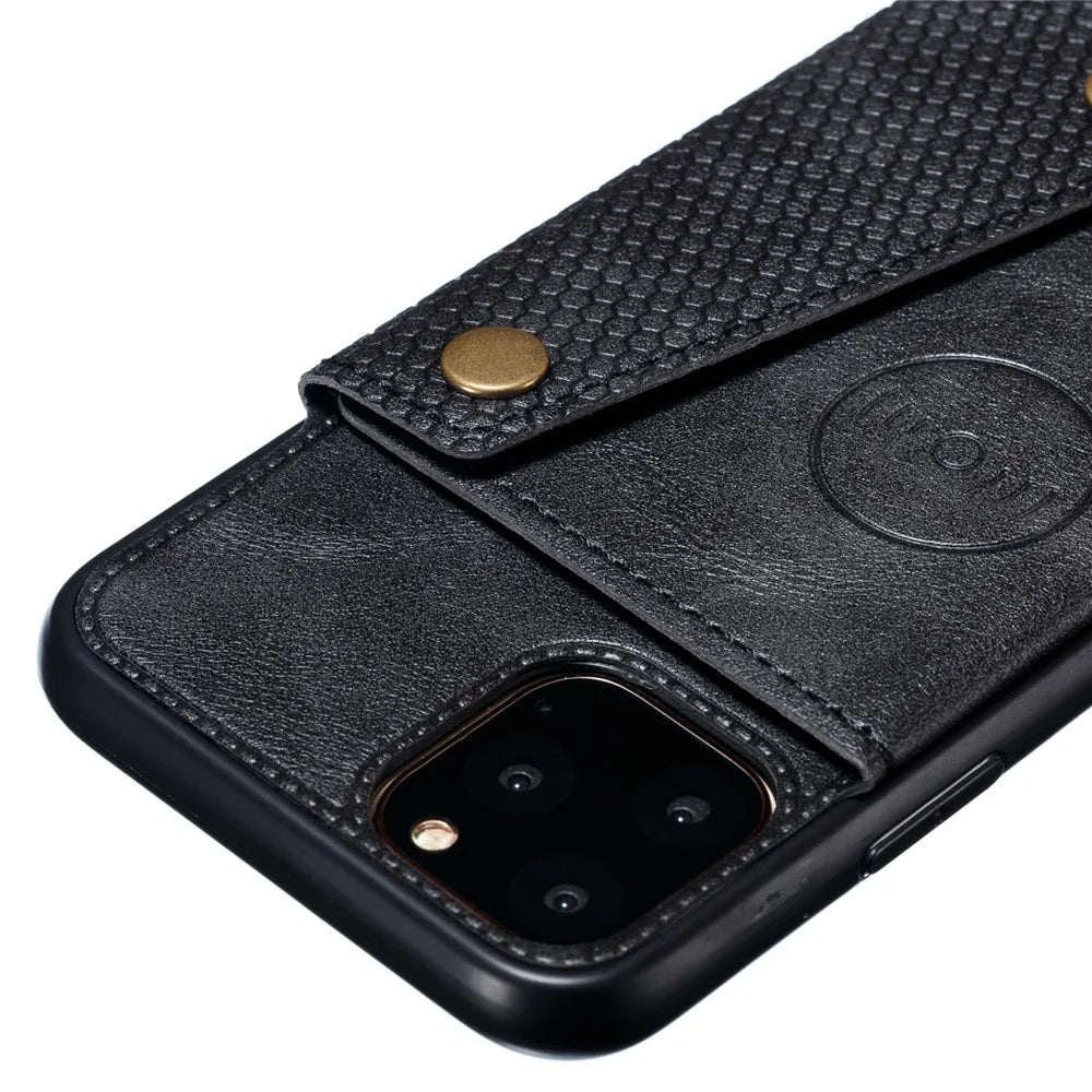 PU Leather Coated TPU Cover [Built-in Vehicle Magnetic Sheet] for iPhone 12 Pro/12 - Black - 4