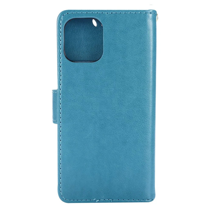 Imprint Butterfly Flower Leather Case with Strap for iPhone 12 mini - Blue - 3