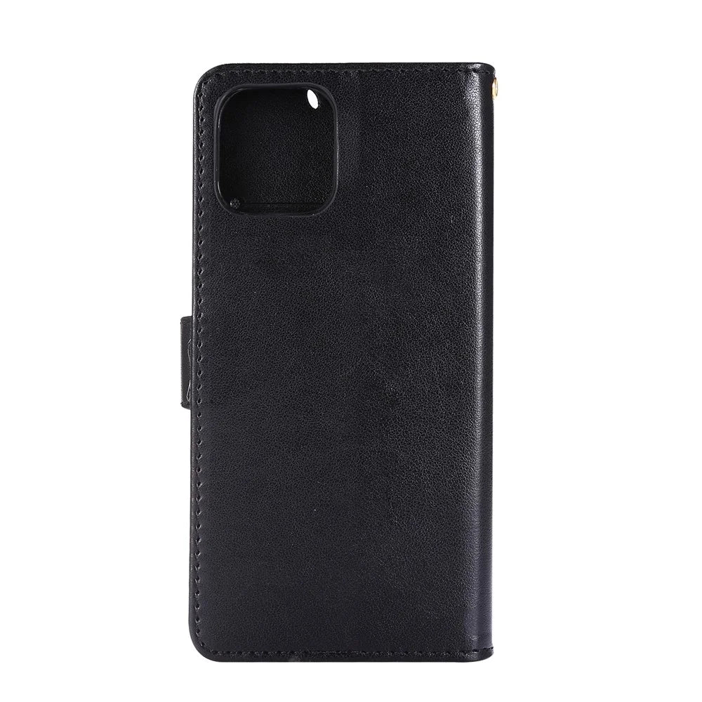 Imprint Butterfly Flower Leather Cover with Wallet for iPhone 12 Pro/12 - Black - 2