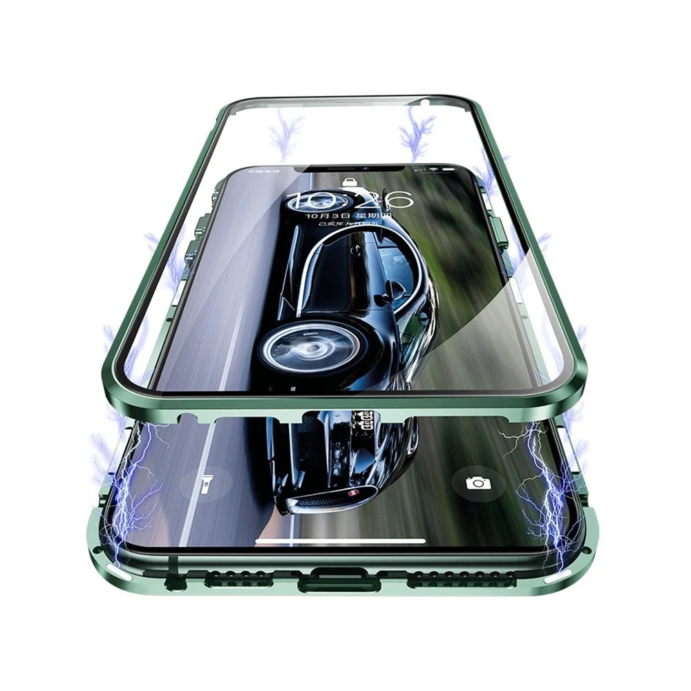 Magnetic Installation Metal Frame + Double Sided HD Tempered Glass Full Covering Case for iPhone 11 Pro 5.8 inch - Green - 2