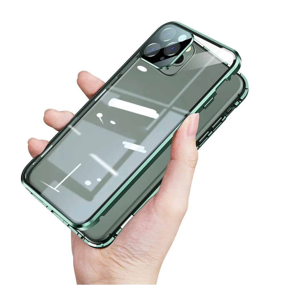 Magnetic Installation Metal Frame + Double Sided HD Tempered Glass Full Covering Case for iPhone 11 Pro 5.8 inch - Green - 3