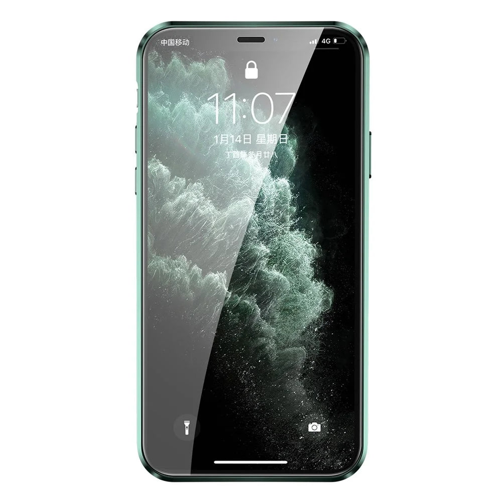 Magnetic Installation Metal Frame + Double Sided HD Tempered Glass Full Covering Case for iPhone 11 Pro 5.8 inch - Green - 4