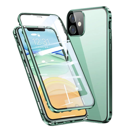 Muti-Color Anti-Scratch Magnetic Installation Metal Frame + Tempered Glass Full Covering Phone Cover for iPhone 11 6.1 inch - Green - 1