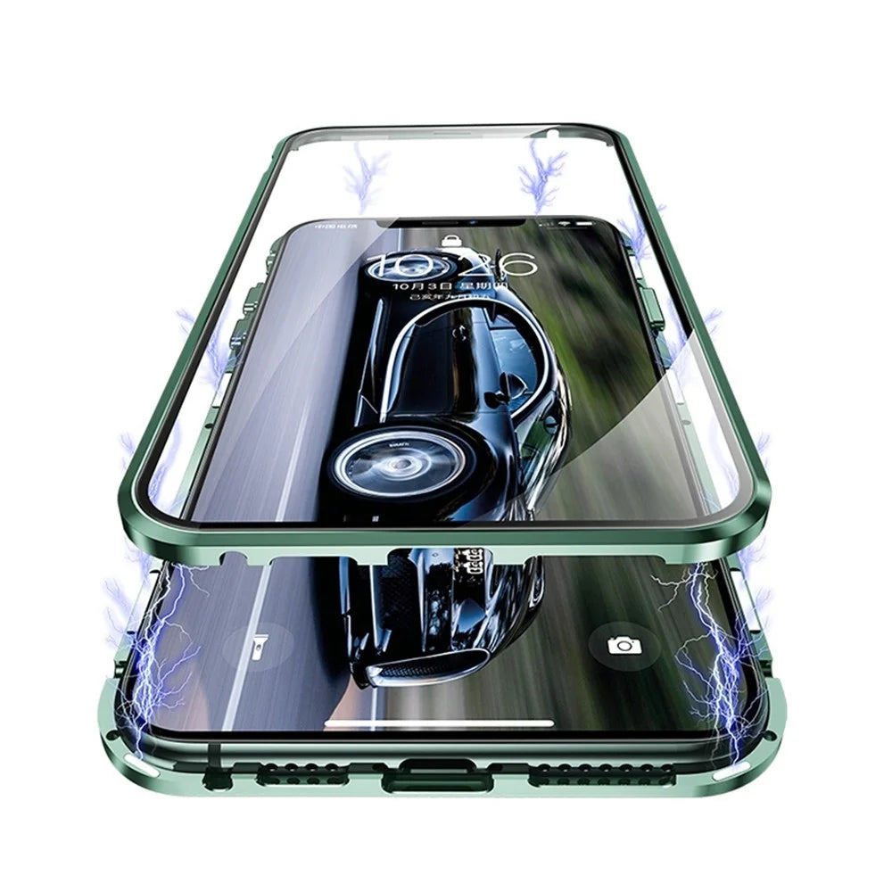 Muti-Color Anti-Scratch Magnetic Installation Metal Frame + Tempered Glass Full Covering Phone Cover for iPhone 11 6.1 inch - Green - 3