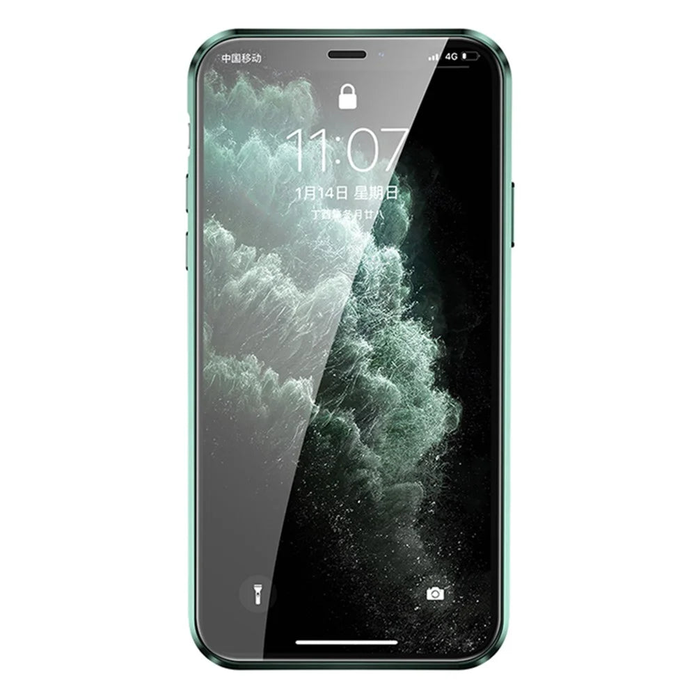 Muti-Color Anti-Scratch Magnetic Installation Metal Frame + Tempered Glass Full Covering Phone Cover for iPhone 11 6.1 inch - Green - 4