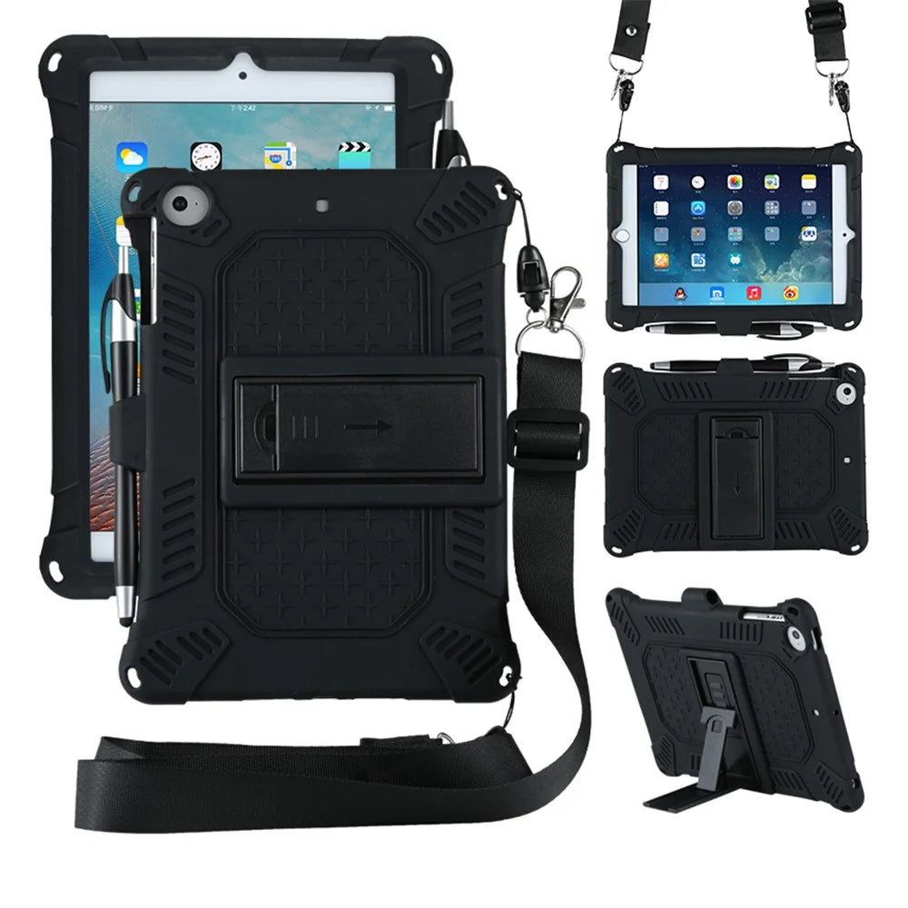 Kickstand PC Soft Silicone Case with Hanging Rope for Apple iPad mini (2019) 7.9 inch/4/3/2/1 - Black - 1