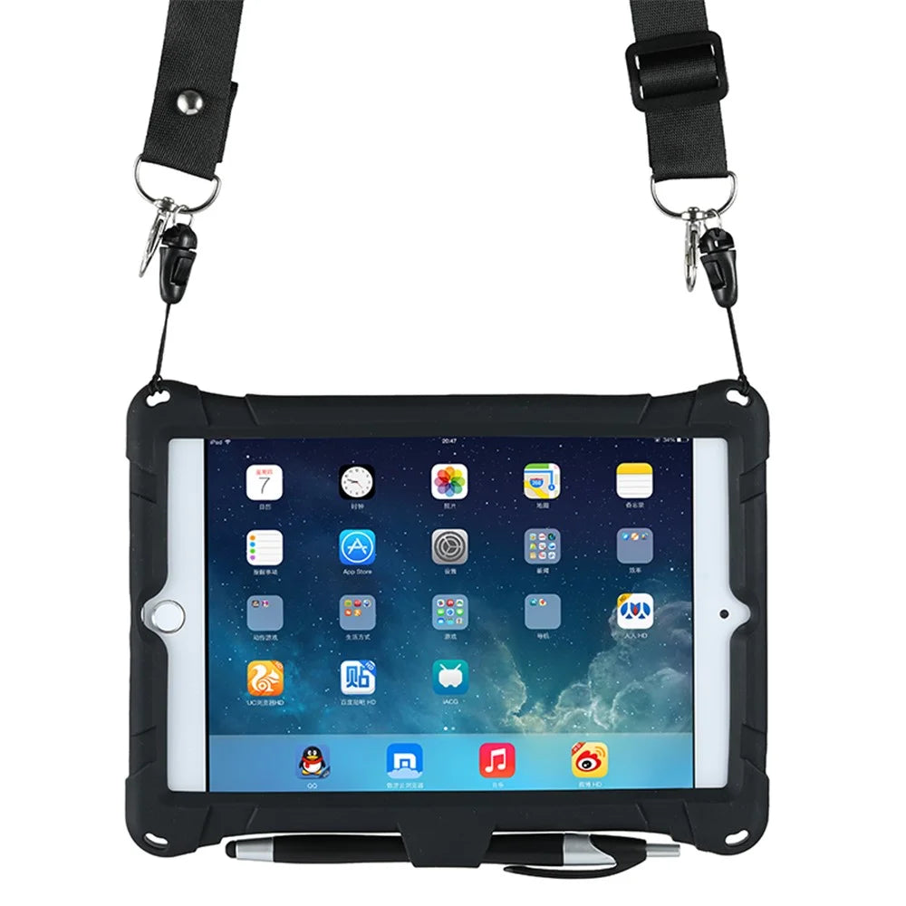 Kickstand PC Soft Silicone Case with Hanging Rope for Apple iPad mini (2019) 7.9 inch/4/3/2/1 - Black - 7
