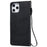 For iPhone 12 Pro Max Case Solid Color Leather Mobile Cover Wallet Stand with Strap - Black - 3