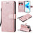 For iPhone 12 Pro Case Solid Color Leather Mobile Cover Wallet Stand with Strap - Rose Gold - 1