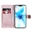 For iPhone 12 Pro Case Solid Color Leather Mobile Cover Wallet Stand with Strap - Rose Gold - 4
