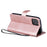 For iPhone 12 Pro Case Solid Color Leather Mobile Cover Wallet Stand with Strap - Rose Gold - 5