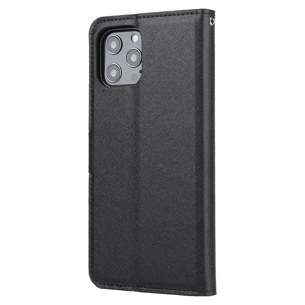 Cross Skin Leather Wallet Detachable TPU Cover for iPhone 12 Pro/12 - Black - 3