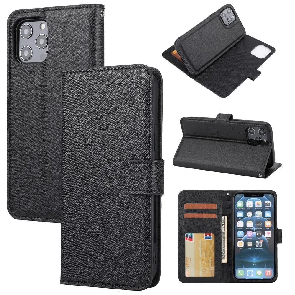 Cross Skin Leather Removable TPU Back Shell for iPhone 12 Pro Max 6.7 inch - Black - 1
