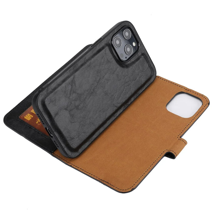 Crazy Horse Skin Unique Leather Case Cover for iPhone 12 Pro Max 6.7-inch - Black - 6