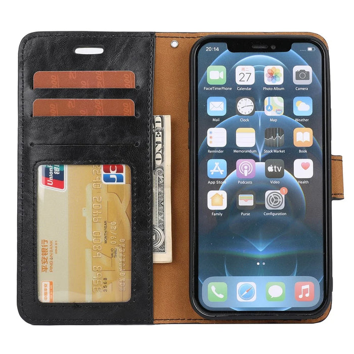 Crazy Horse Skin Unique Leather Case Cover for iPhone 12 Pro Max 6.7-inch - Black - 7