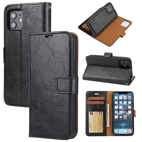 Crazy Horse Skin Unique Leather Case Cover for iPhone 12 Pro/12 - Black - 1