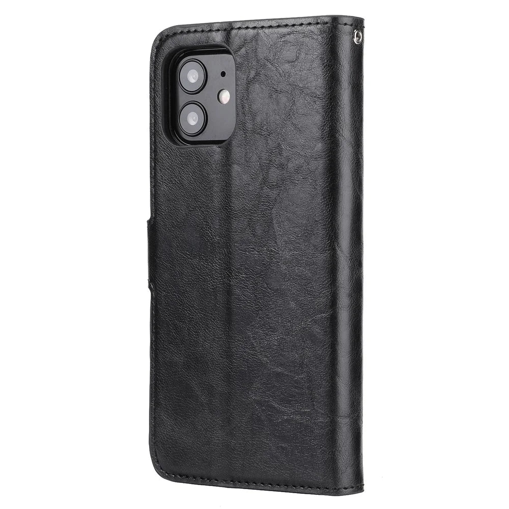 Crazy Horse Skin Unique Leather Case Cover for iPhone 12 Pro/12 - Black - 3