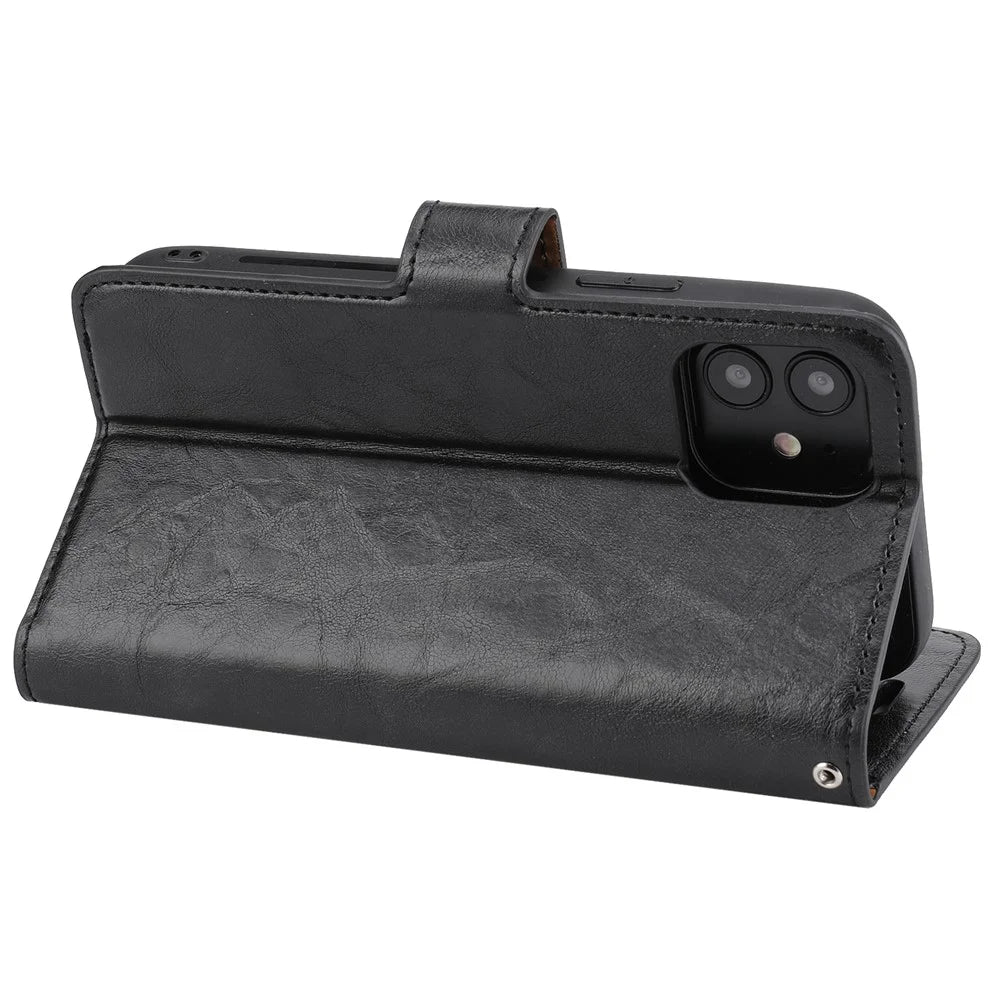 Crazy Horse Skin Unique Leather Case Cover for iPhone 12 Pro/12 - Black - 5