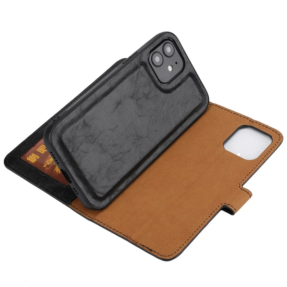 Crazy Horse Skin Unique Leather Case Cover for iPhone 12 Pro/12 - Black - 6